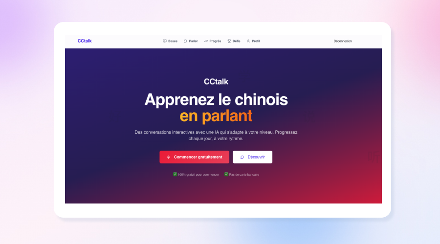 Landing page de CCtalk — Apprenez le chinois en parlant
